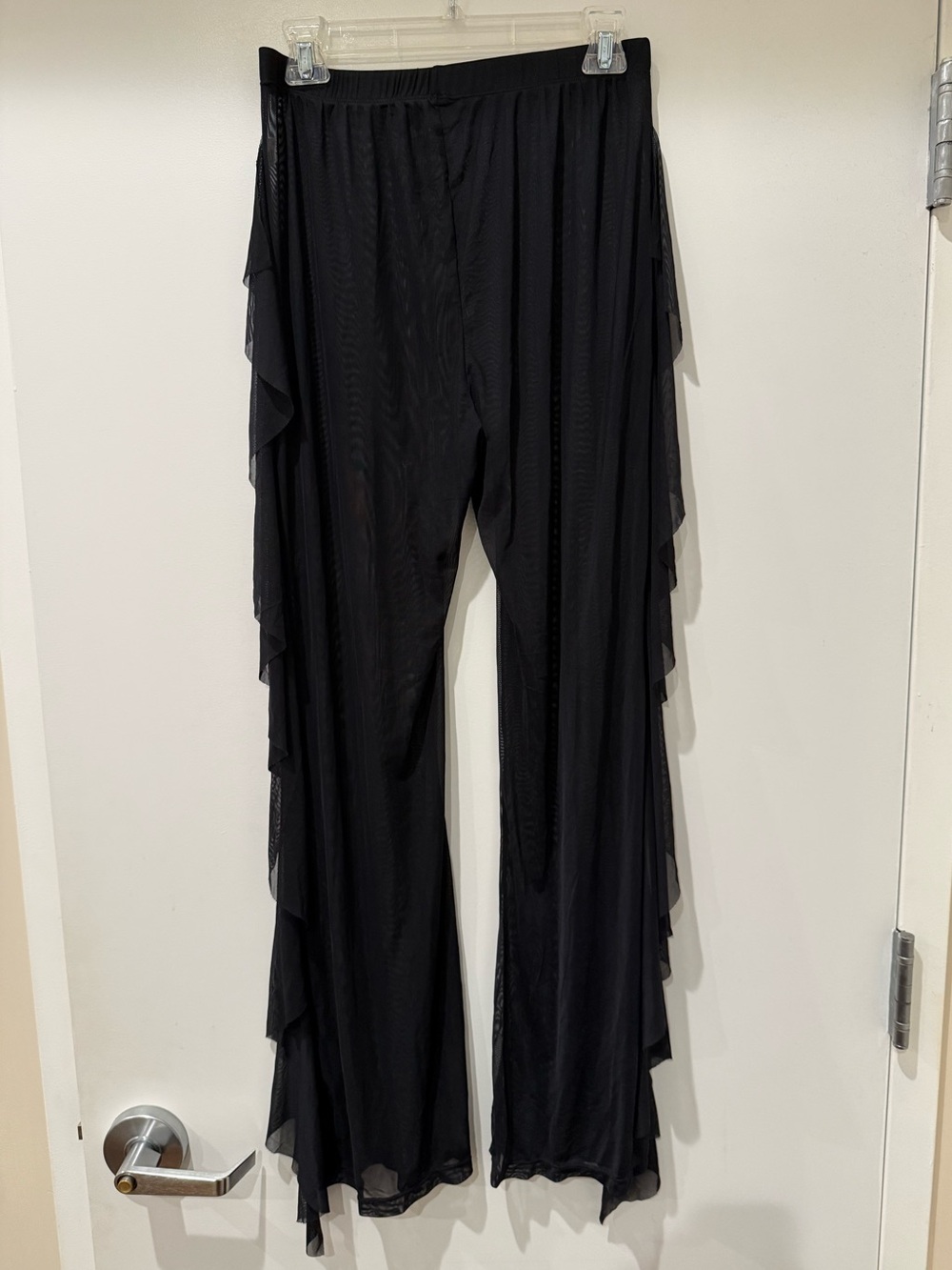 NWT Amazon Black Mesh Sheer Ruffle Wide Leg Beach Pants Women’s SZ XL